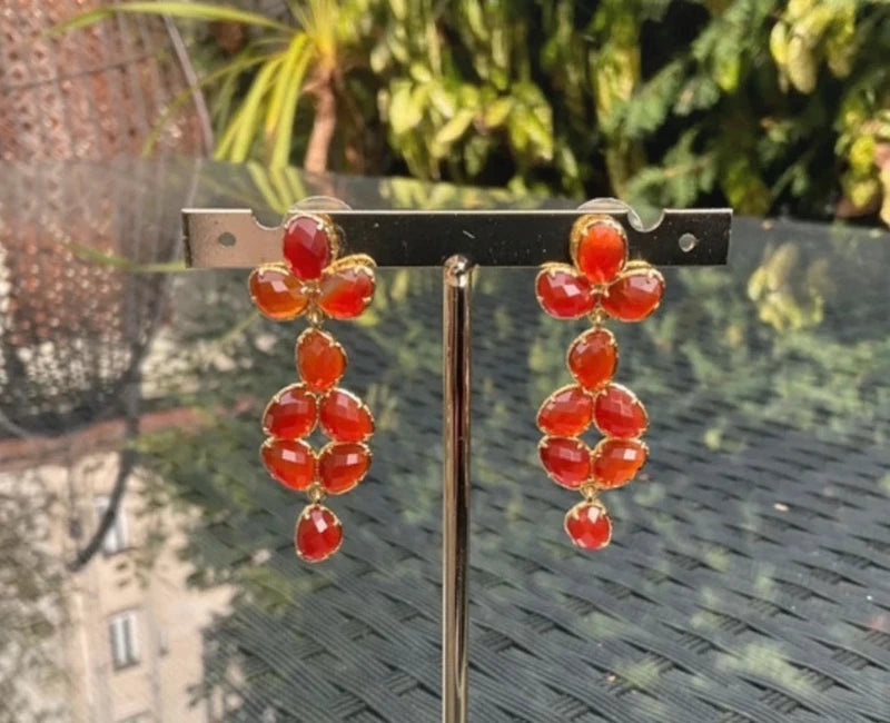 Boucles d oreilles en acier inoxydable et pierres naturelles long 4,5 cm excellent état