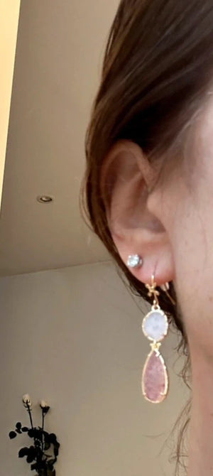 Boucles d'oreilles en acier inoxydable et pierres naturelles long: 5 cm excellent état