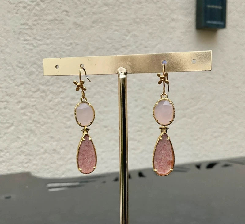 Boucles d'oreilles en acier inoxydable et pierres naturelles long: 5 cm excellent état
