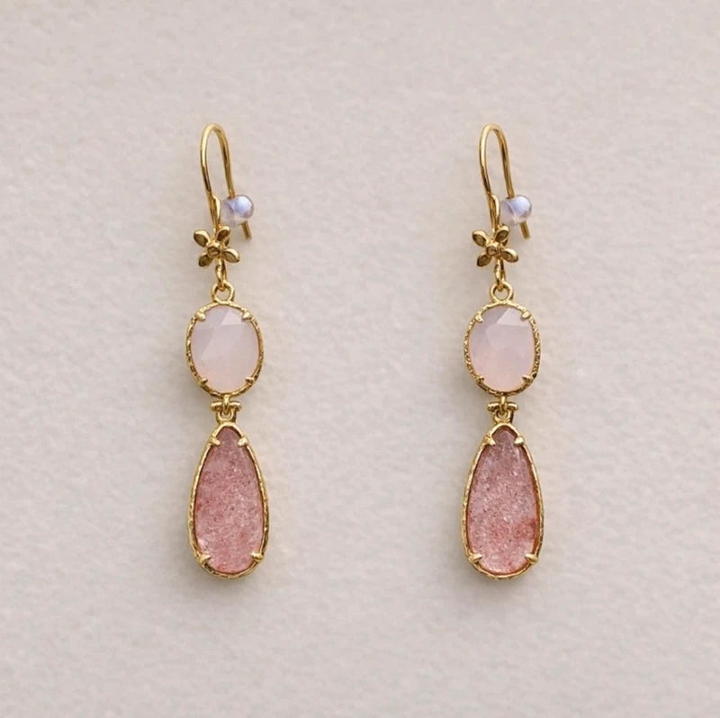 Boucles d'oreilles en acier inoxydable et pierres naturelles long: 5 cm excellent état