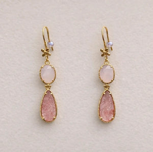 Boucles d'oreilles en acier inoxydable et pierres naturelles long: 5 cm excellent état