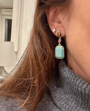 Boucles d oreilles en acier inoxydable et pierres naturelles 4,5 cm excellent état