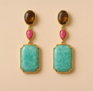 Boucles d oreilles en acier inoxydable et pierres naturelles 4,5 cm excellent état