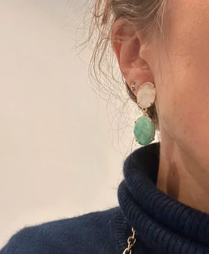 Boucles d'oreilles, en acier inoxydable et pierres naturelles , longueur 4 cm. Excellent état