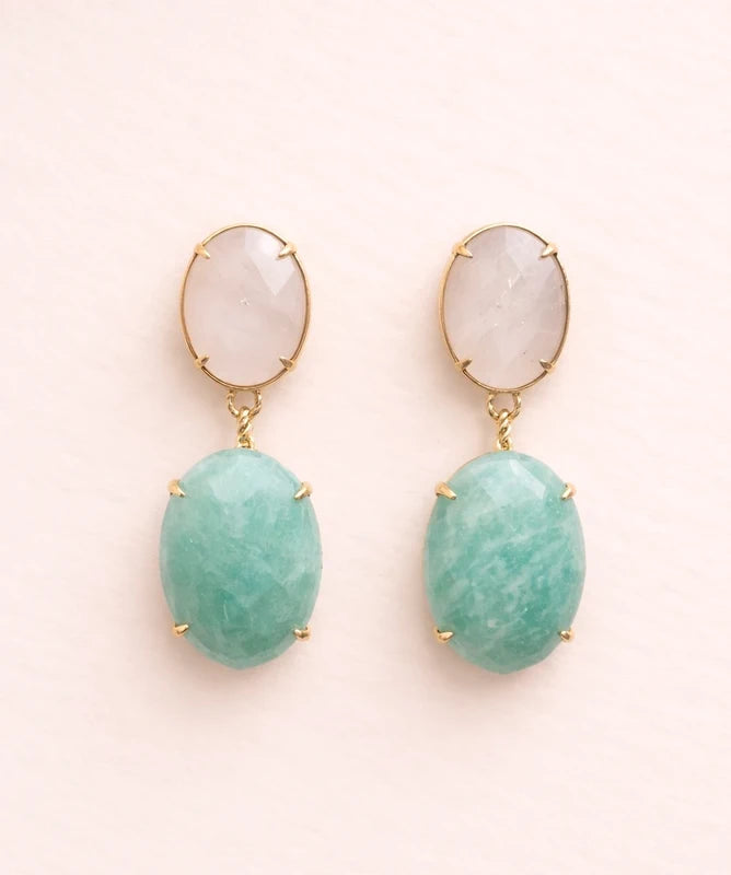 Boucles d'oreilles, en acier inoxydable et pierres naturelles , longueur 4 cm. Excellent état