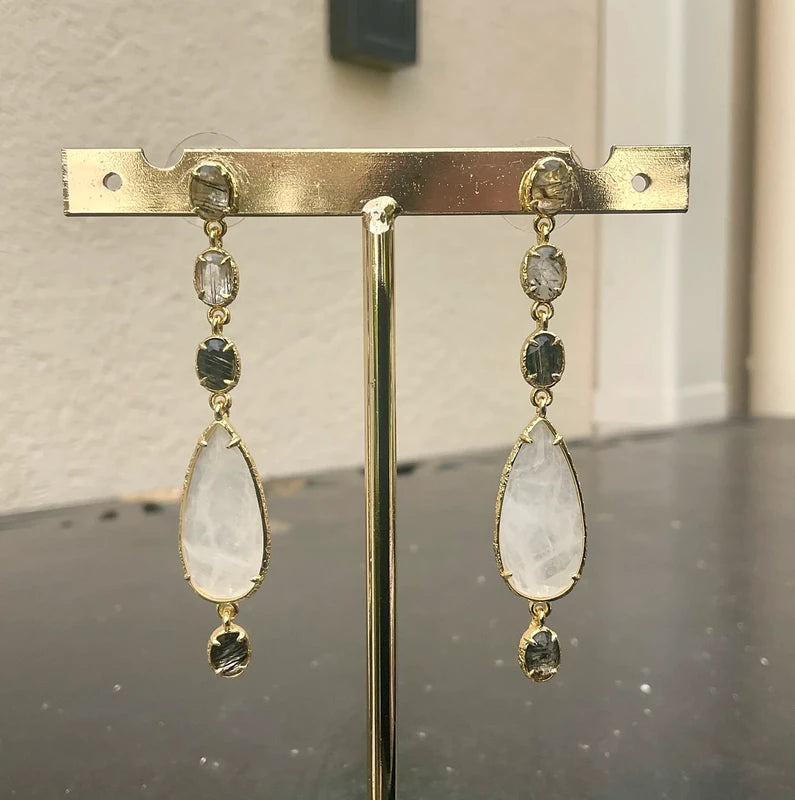 Boucles d’oreilles en acier inoxydable et pierres naturelles long: 6,5cm  excellent état