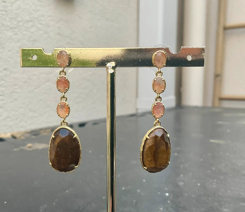 Boucles d oreilles en acier inoxydable et pierres naturelles 5cm excellent état