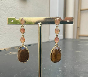 Boucles d oreilles en acier inoxydable et pierres naturelles 5cm excellent état