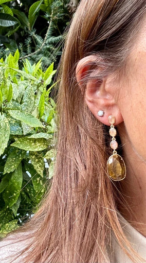 Boucles d oreilles en acier inoxydable et pierres naturelles 5cm excellent état