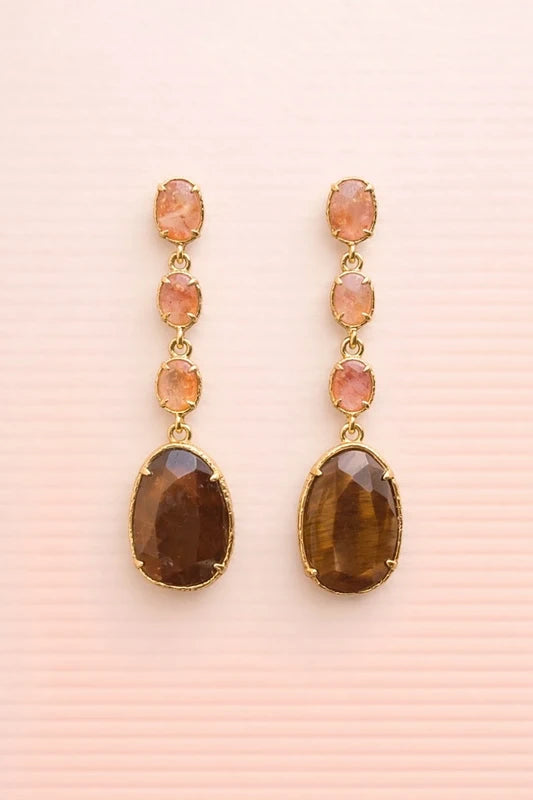 Boucles d oreilles en acier inoxydable et pierres naturelles 5cm excellent état