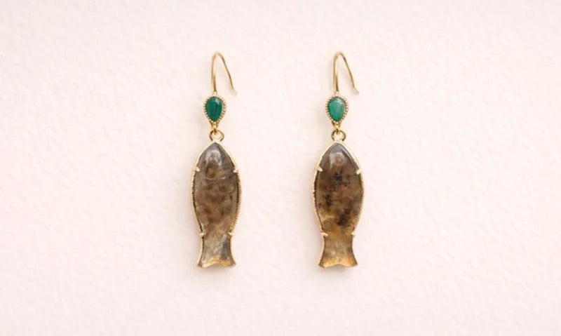 Boucles d’oreilles en acier inoxydable et pierres, naturelles, excellent état long 5,5cm