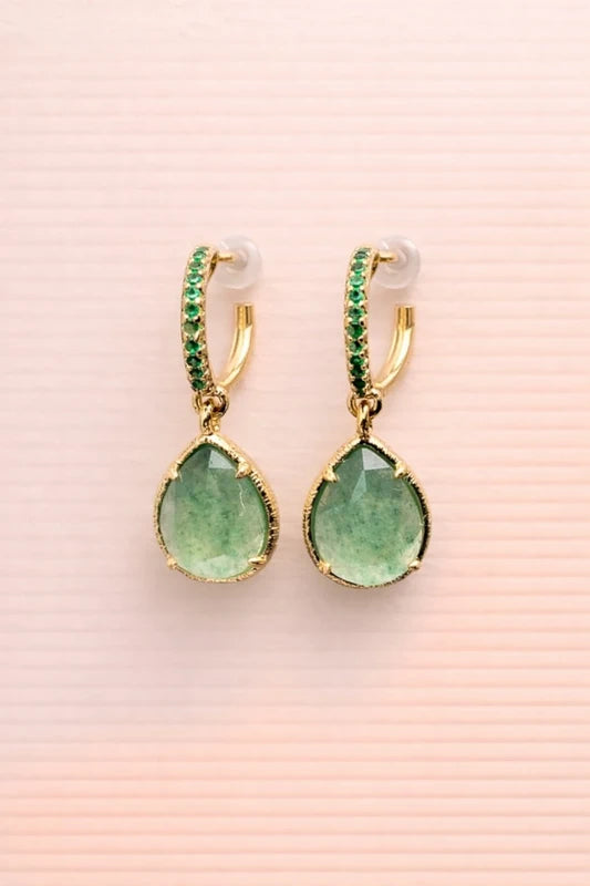 Boucles d'oreilles en acier, inoxydable et pierre naturelle, longueur 2,5cm. Excellent état