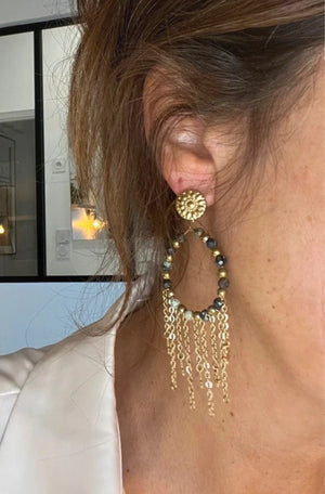 Boucles d oreilles en acier inoxydable et pierres naturelles long 8,5cm excellent état