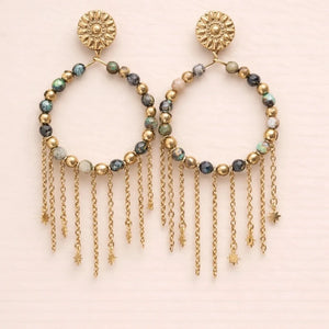 Boucles d oreilles en acier inoxydable et pierres naturelles long 8,5cm excellent état