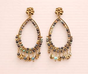 Boucles d oreilles en acier inoxydable et pierres naturelles long5.5cm excellent état