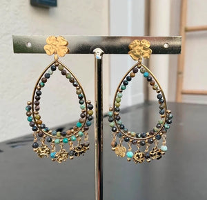 Boucles d oreilles en acier inoxydable et pierres naturelles long5.5cm excellent état
