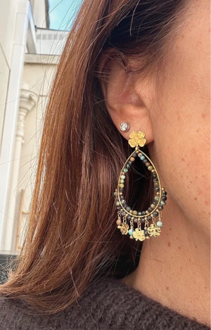 Boucles d oreilles en acier inoxydable et pierres naturelles long5.5cm excellent état