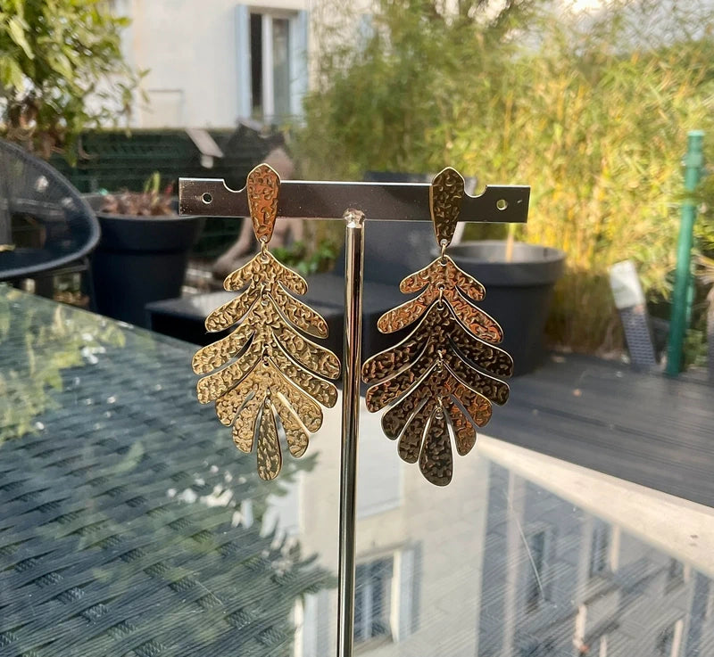 Boucles d’oreilles en acier inoxydable martelé long 7cm excellent état
