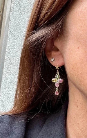 Boucles d'oreilles en acier, oxydable et pierres naturelles long 3,8 cm excellent état