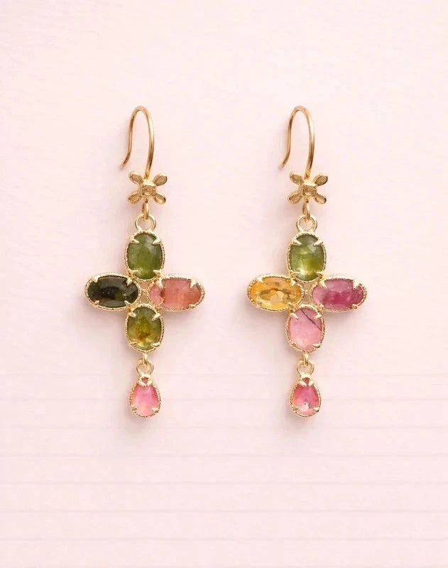 Boucles d'oreilles en acier, oxydable et pierres naturelles long 3,8 cm excellent état