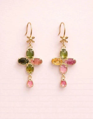 Boucles d'oreilles en acier, oxydable et pierres naturelles long 3,8 cm excellent état