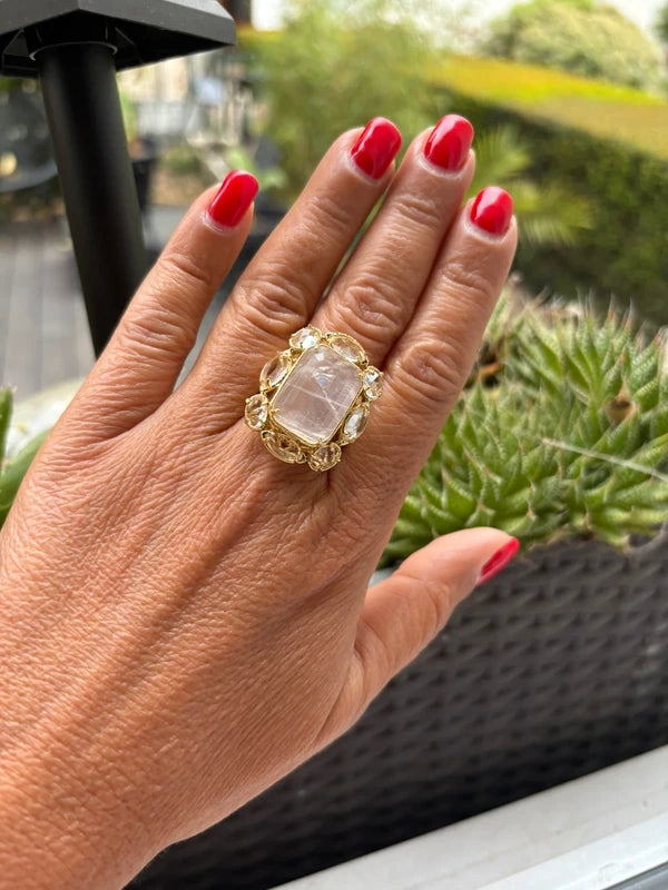 Bague en acier inoxydable et pierres naturelles ajustable excellent état