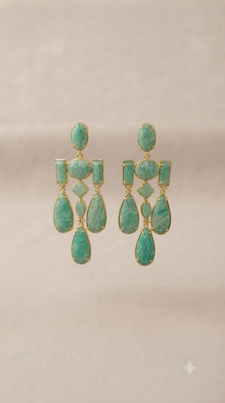 Boucles d’oreilles Habaha en amazonite long 6,5cm