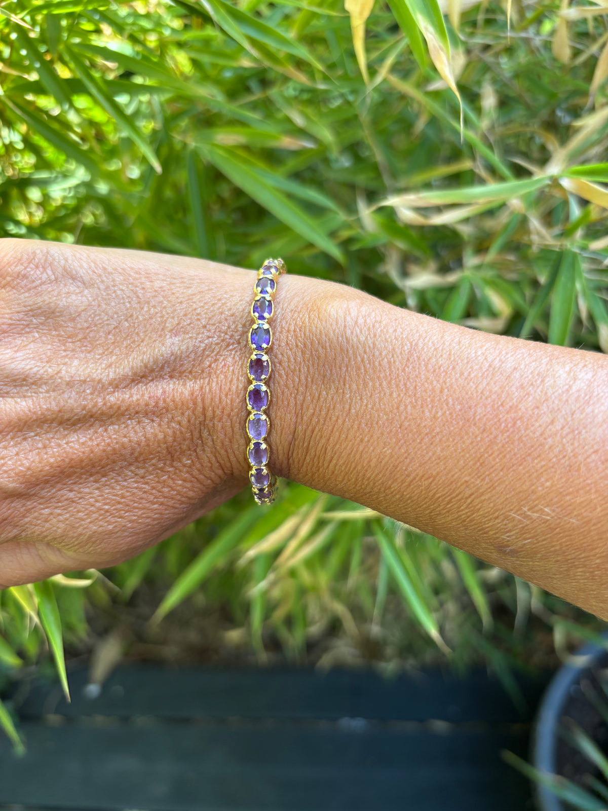 Bracelet en laiton doré à l or fin et améthyste HABAHA PARIS