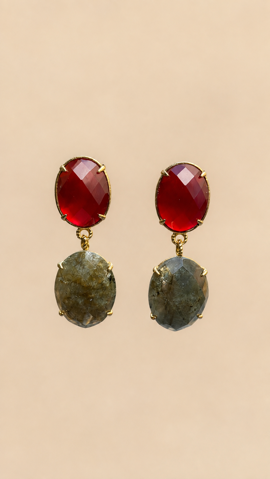 Boucles d oreilles Habaha en cornaline et labradorite long 4,5cm