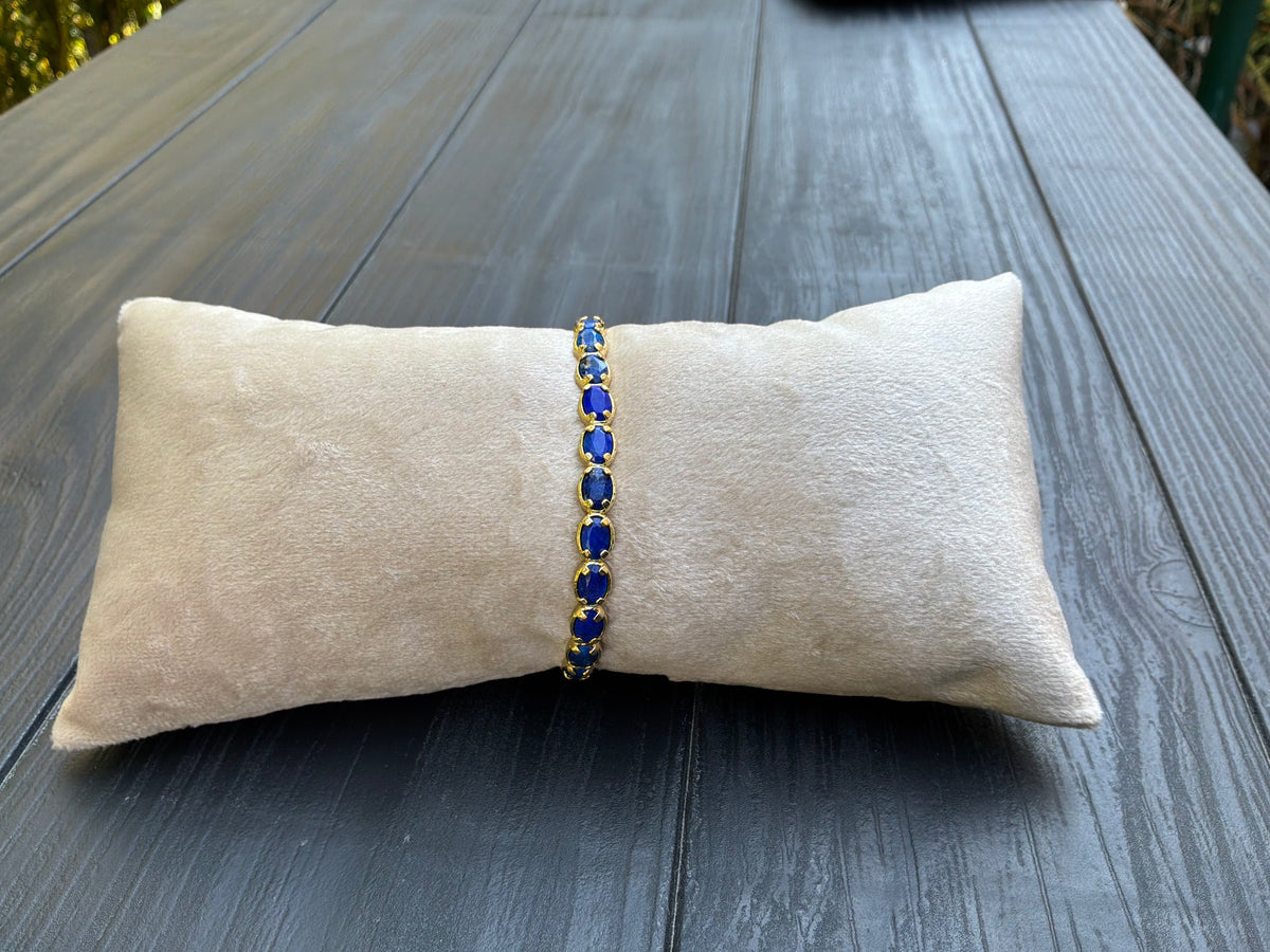Bracelet en laiton doré à l or fin et lapis lazuli HABAHA PARIS