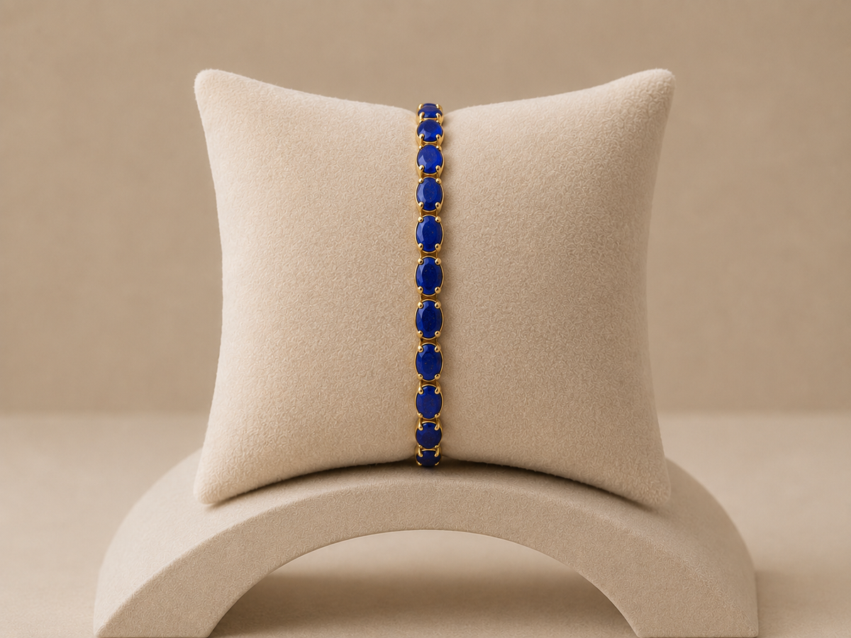 Bracelet en laiton doré à l or fin et lapis lazuli HABAHA PARIS