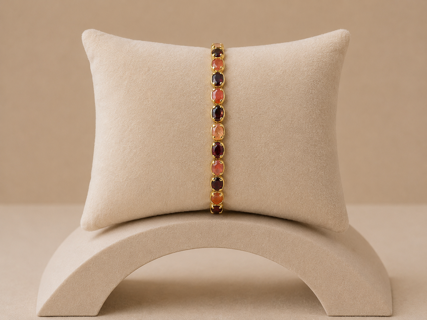 Bracelet en laiton doré à l or fin, grenat et pierre de soleil HABAHA PARIS